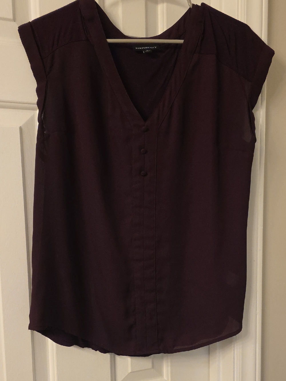 Fortune + Ivy Deep Plum V-Neck Cap Sleeve Blouse